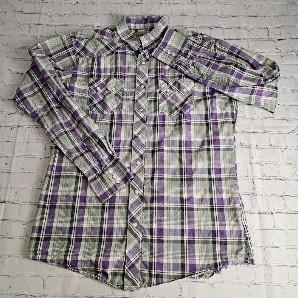 Wrangler Retro Western Shirt Purple Plaid XLT TALL‎ Snap Button Long Sleeve